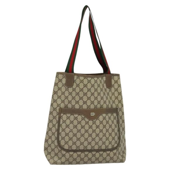 GUCCI GG Supreme Web Sherry Line Tote Bag PVC Beige 39 02 003 Auth BA2550 - Picture 1 of 16